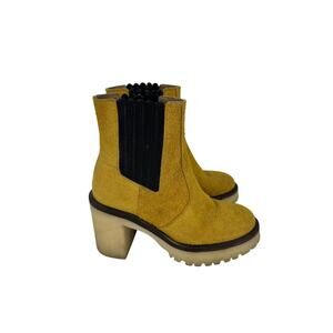 Free People Suede Heeled Chelsea Boots in Mustard Yellow
